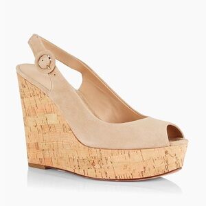 Veronica Beard Dali Beige Sand Tan Suede Peep-Toe Wedges Sandals Shoes
